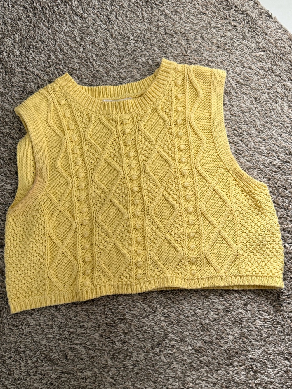 Yellow Cable Knit Cropped Sweater Vest